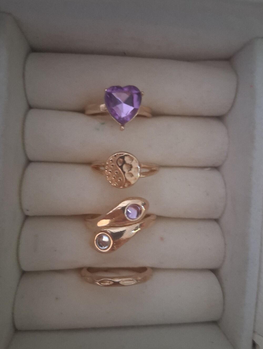 Gold Tone Stackable Ring Set with Purple Gem Accents